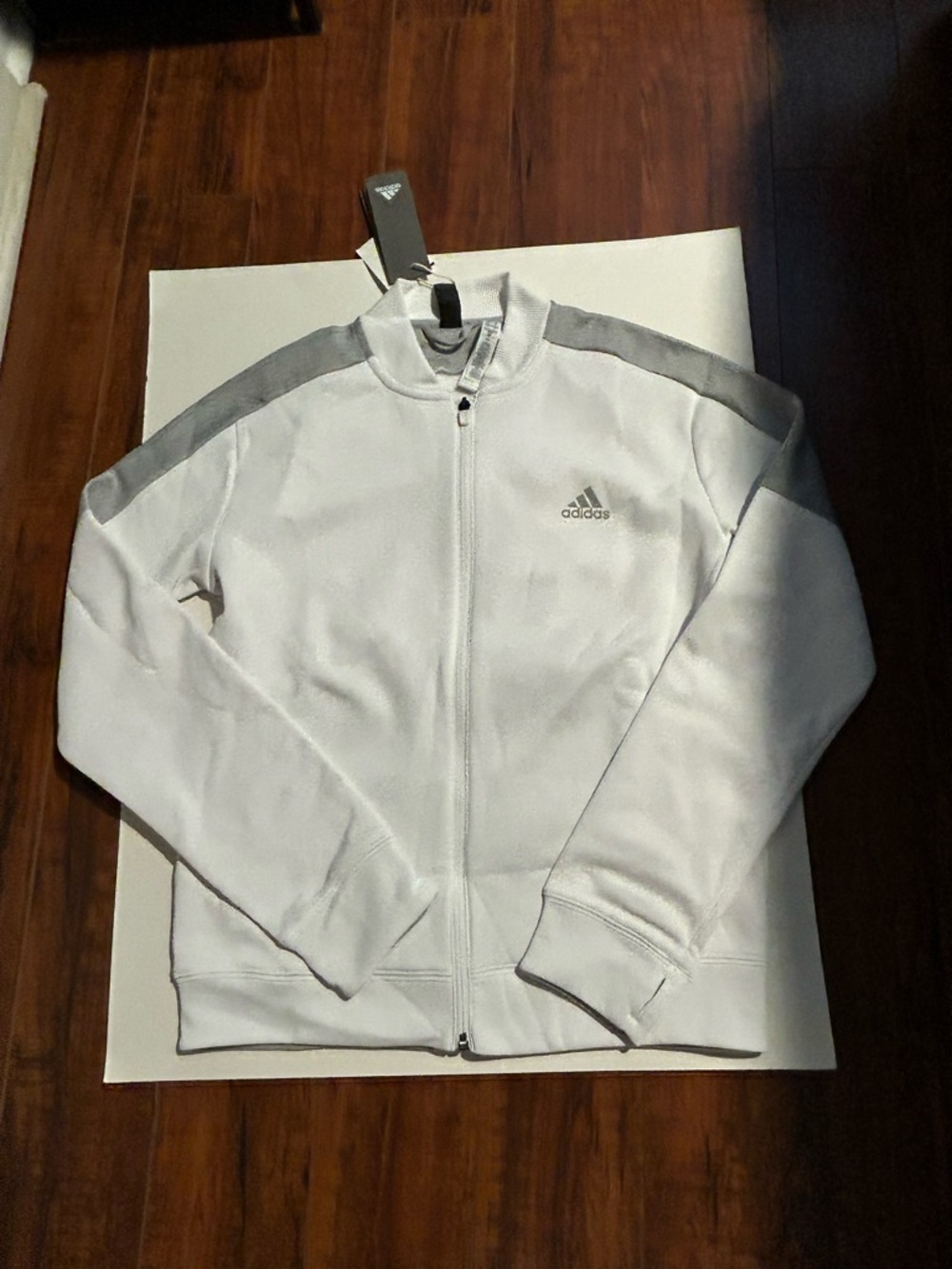 Adidas White Full-Zip Track Jacket with Gray Accents women’s medium
